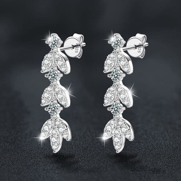 Exquisite Moissanite Inlaid Tassel Earrings Niche High End Feeling Leaf Earrings Earrings Perfect For Birthday Gifts Earrings Boutique Gifts