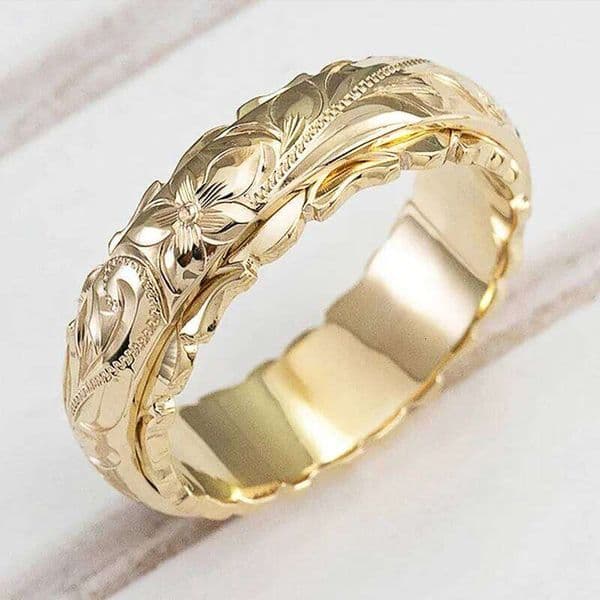 Huitan Elegant Craved Flower Pattern Women Band Ring 3 Metal Colors Available Nice Wedding Bridal Rings Classic Timeless Jewelry