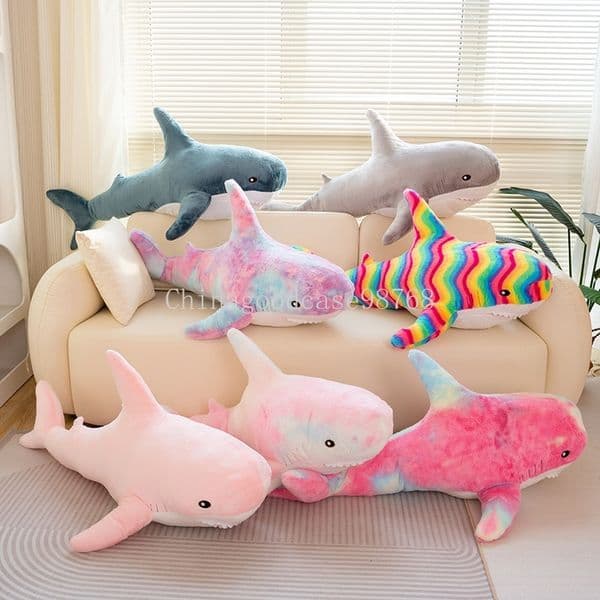 Cute Colour Shark Plush Toy Soft Stuffed Speelgoed Animal Reading Pillow for Birthday Gifts Cushion Doll Gift