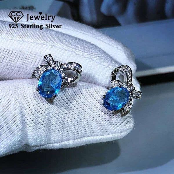 Stud Earrings For Women Blue Oval Cubic Zircon Stone Fine Jewelry Earring Party Wedding Ear Accessories CCE745