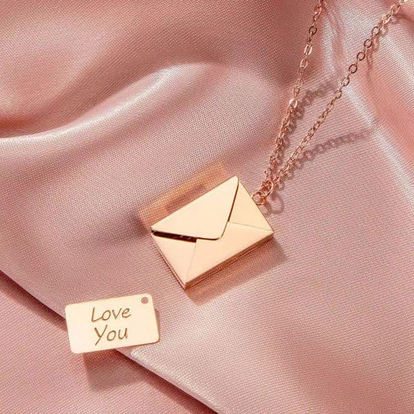 Valentine's Couple Necklaces Love Letter Stainless Steel Magnetic Flip Style Love-U Engraved Card Included DIY Gold For Date/Anniversary/Wedding Gold/Silver/Rose