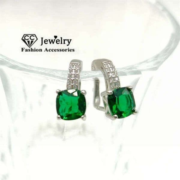 CC Drop Earrings For Women Green Cubic Zirconia Stone Vintage Fashion Jewelry Party Accessories Stud Earring CCE129