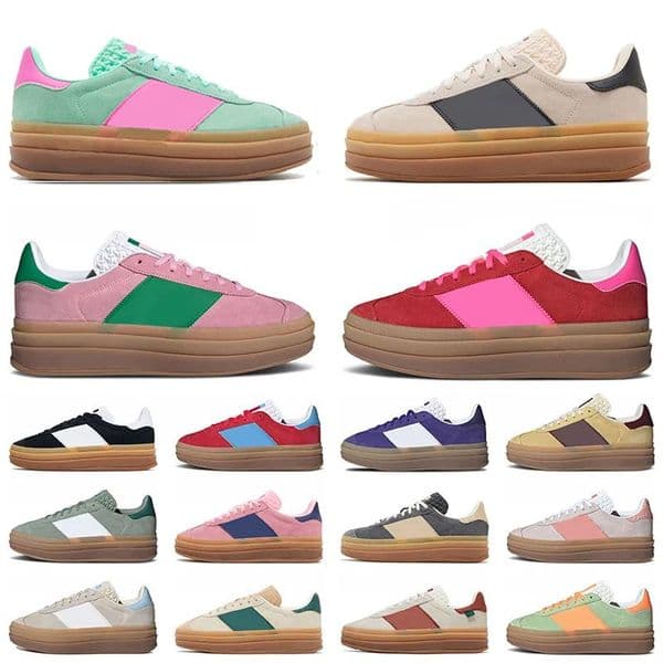 Sandals Womens Platform Bold Designer Casual Shoes Cream Collegiate Green Suede Leather Pink Glow Gum White Black Red Blue Yellow Flat Trainers Plateforme Sneakers