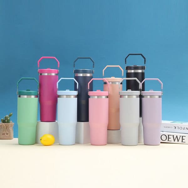 DHL Water Bottles 30oz Cups Heat Preservation Neon Pink Red Stainless Steel Tumblers Large Capacity Travel Car Mugs Reusable Leakproof Flip Cups