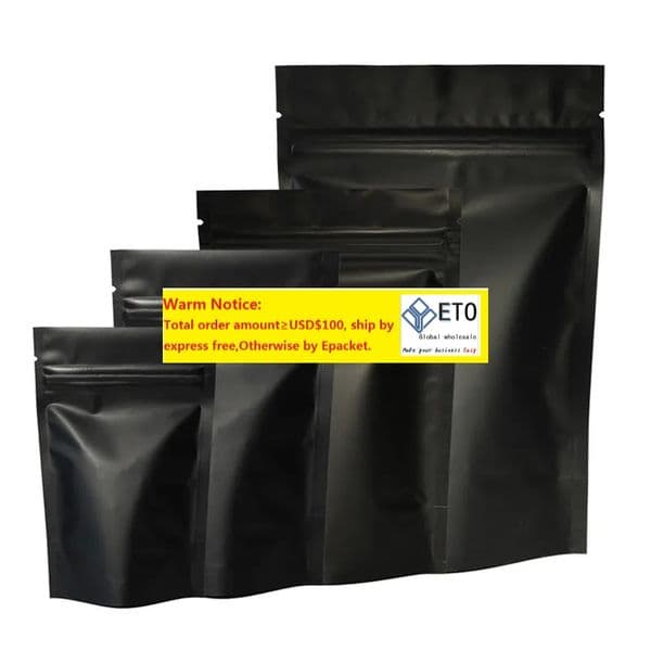 wholesale Heat Seal Zipper Package Bags Aluminum Foil Mylar Tear Notch Matte Black Stand Up Bag Wholesale LX3649 ZZ
