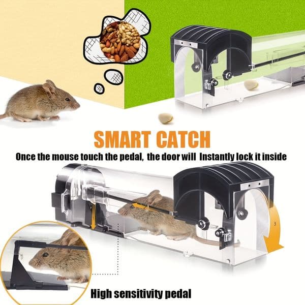 2/3PCS Humane Mouse Trap, 12inch Chipmunk Trap, Reusable, Effective Mouse Trap for Pets and Children (Black)