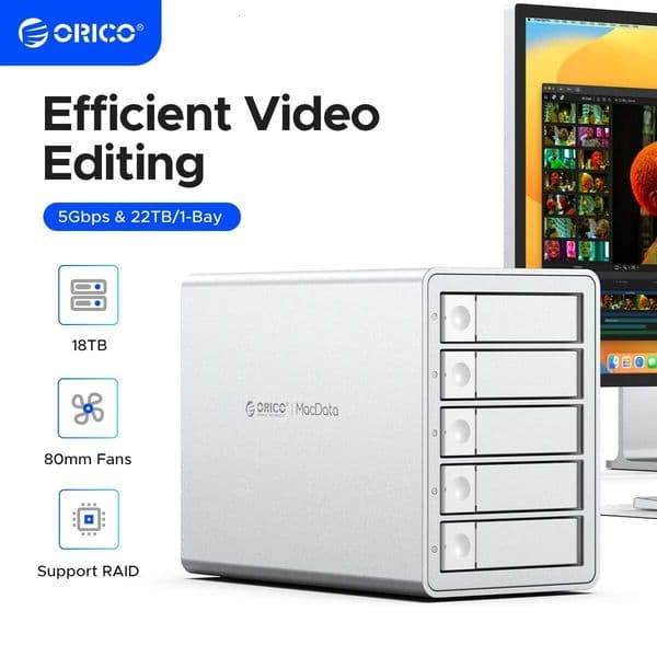ORICO 3.5RAID USB3.0 5Gbps HDD Docking Station 150W Power With Cooling Fan for Apple device 5Bay RAID DAS Studio Series