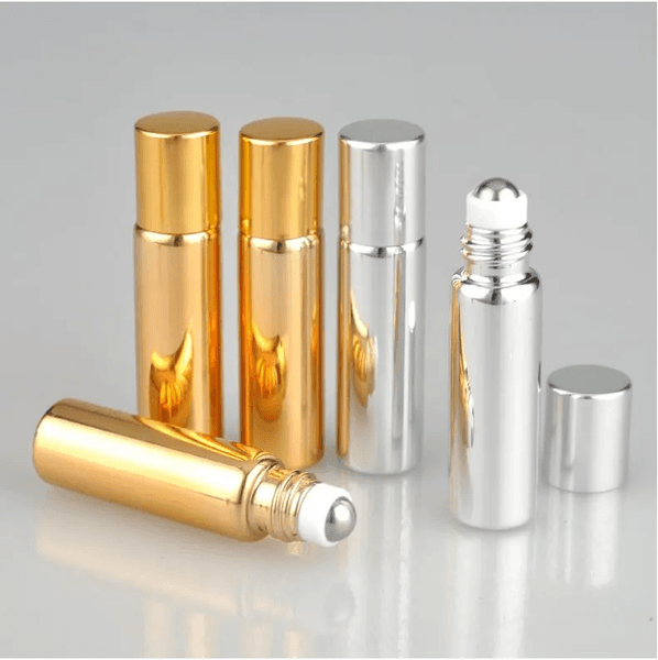 wholesale 10ML Metal Roller Refillable Bottle For Essential Oils UV Roll On Glass Bottles gold & silver colors 10 ML