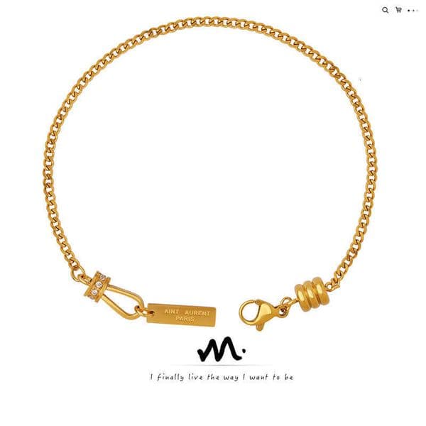 Korean Style Inlaid Zircon Engraved Square Pendant Bracelet Minimalist Design Titanium Steel Gold Plated ddmypluto