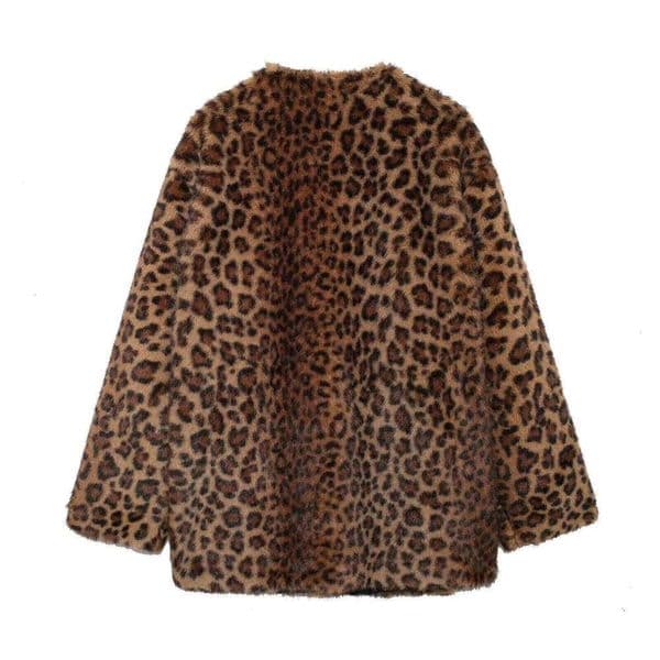 Designer Clothing 2025 Leopard Print Faux Fur Winter Coat Female Outerwears Plush Jacket Long Sleeve Jackets For Women