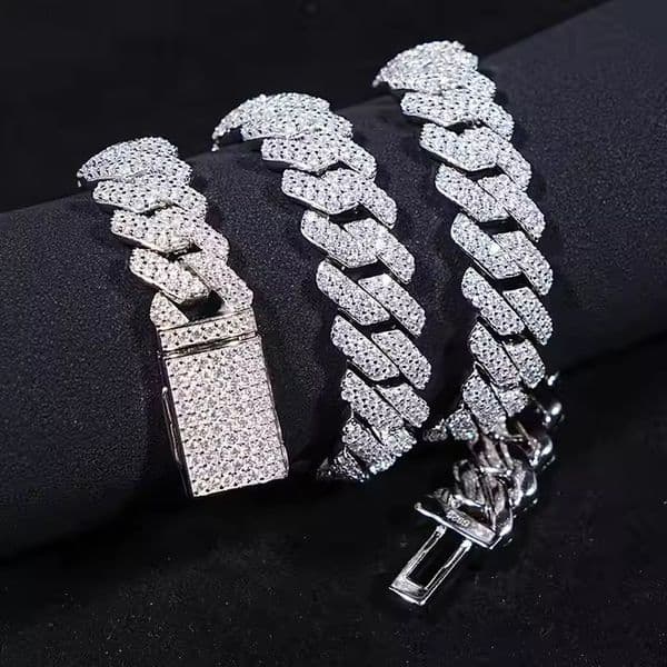 15MM SICGEM INT Wholesale Price Hip-Hop 925 Silver and Moissanite Necklace Punk Necklace Cuban Chain Ultra Thick Chain