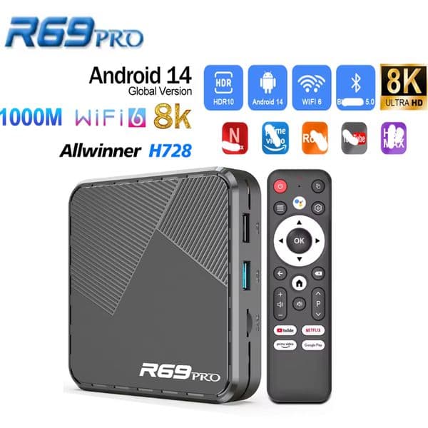 R69 PRO Android 14 TV Box Allwinner H728 WiFi 6 8K 2G 16G 4G 32G 64G BT5.0+ Set-top Box VS X96Q PRO PLUS