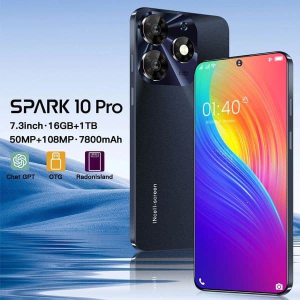 Mobile phone Spark10 Pro, Android 4G, 16GB + 1TB, side fingerprint sensor, AI-powered smart phone (Hot-selling model)