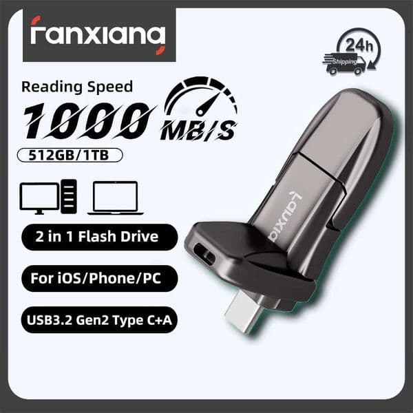 Fanxiang FF952 1000MB/s USB Flash Drive USB3.2 Gen2 512GB 1TB Type-C+USB-A 2 in 1 High Speed Solid State Pen Drive For Laptop PC