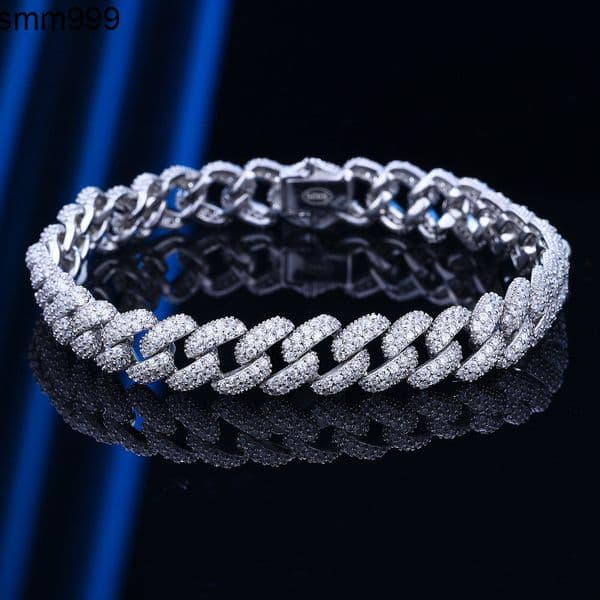 Hip Hop s925 sterling silver Cuban chain bracelet fashion European and American trendy brand full diamond bracelet necklace