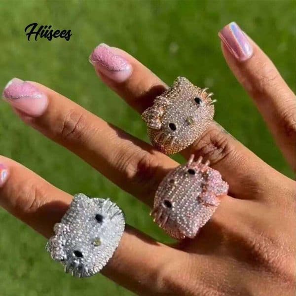 Fashion Cubic Zirconia Iced Out Party Cartoon Rings CZ Band Jewelry Gold Plated Hip Hop Dia Girls Ring