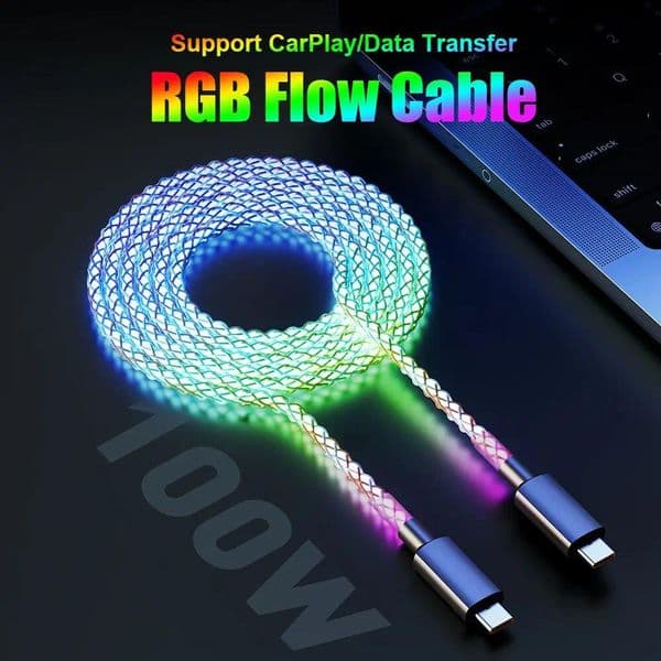 Fast Charging RGB Cable 100W Breathing Light 66W Type C USB C Data Cable for Samsung Huawei Macbook 30W Quick Charge for Xiaomi