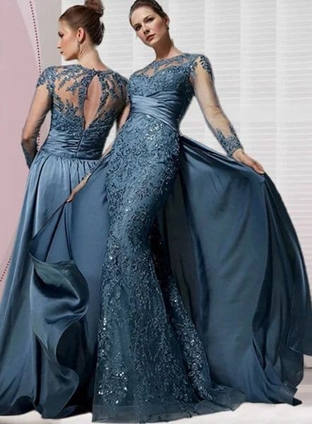 Elegant Navy Blue 2025 Mother of the Bride Dresses O-Neck Lace Sequin Satin Mom Wedding Guest Formal Party Gowns Robe De Soiree
