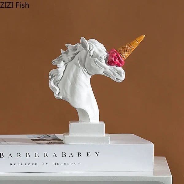 Greek Sculpture Statue Ice Cream Horsehead Decorative Figurine Sculpture Home Decorations for Living Room Office Desktop Decor