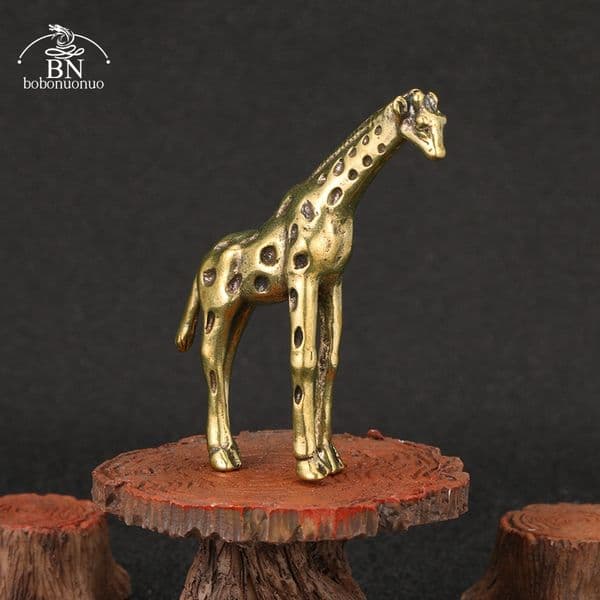 Antique Brass Giraffe Small Statue Desktop Ornament Vintage Animal Figurines Miniatures Decoration Crafts Home Decor Accessories