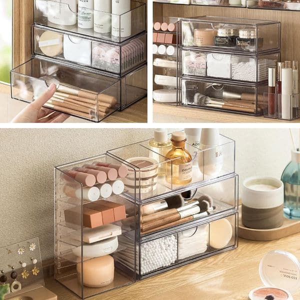 Mini Acrylic Makeup Drawers Organizer Stackable Bathroom Drawer with Divider Transparent Sunglasses Cabinet Desk Storage Box