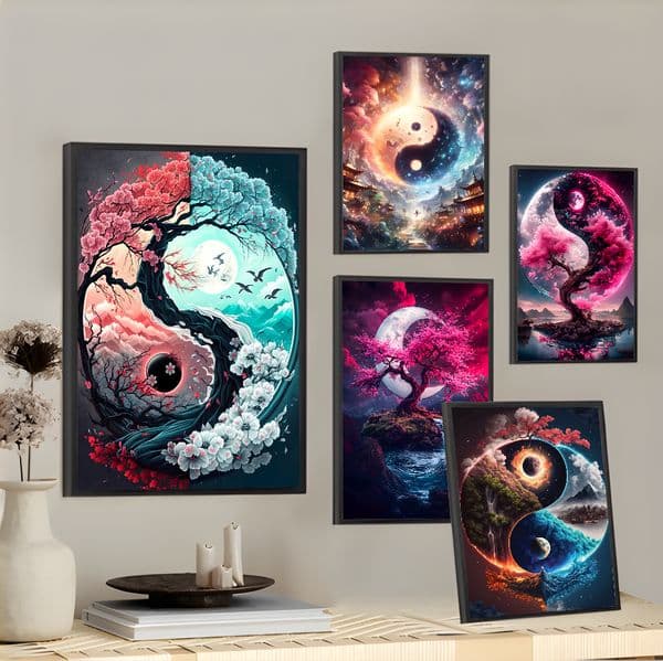 Cherry Blossom Yin Yang Art Poster Wall Art Painting Study Nordic Home Decor