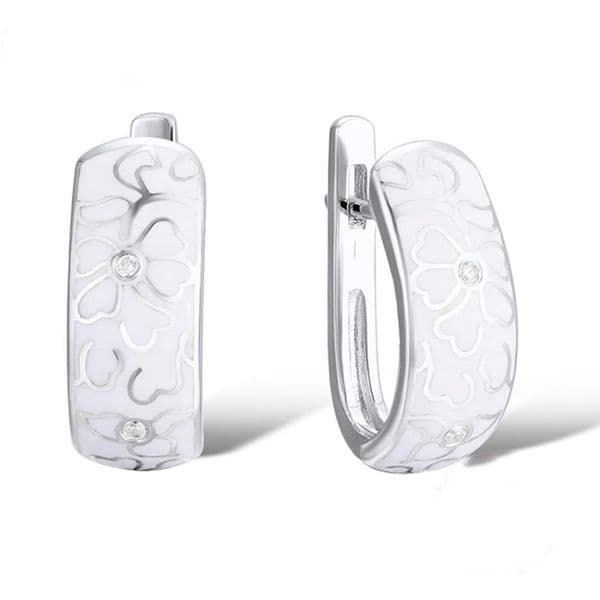 Personalized Retro Handmade Ceramic Earrings For Women National Wind White Flowers Imitation Porcelain Stud Earrings Jewelry