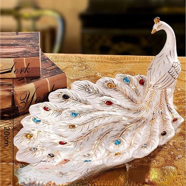 Jingdezhen Creative Peacock Home Decoration Living Room Decoration Tea Table Ceramic Fruit Plate Peacock Decoration Accessories