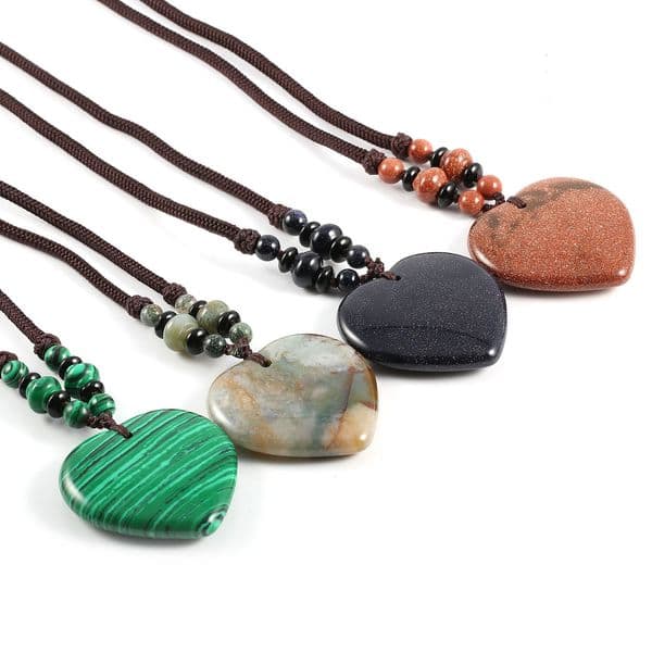 Fine Jewelry Classic Necklace Grey Agates Pendant Crystal Gem Female Vintage Rope Hearts Charm Pendant For Women Neklace Gift