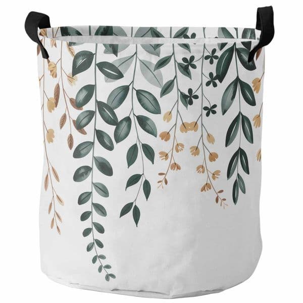 Green Yellow Plant Leaf Branch Foldable Dirty Laundry Basket Kid's Toy Organizer Waterproof Storage Baskets