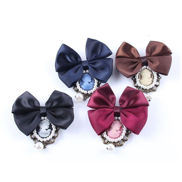 Elegant Women Ribbon Bow Brooch Pin Vintage Cameo Lady Simulated-pearl Brooches Girls Clothing Accessories Costume Jewelry