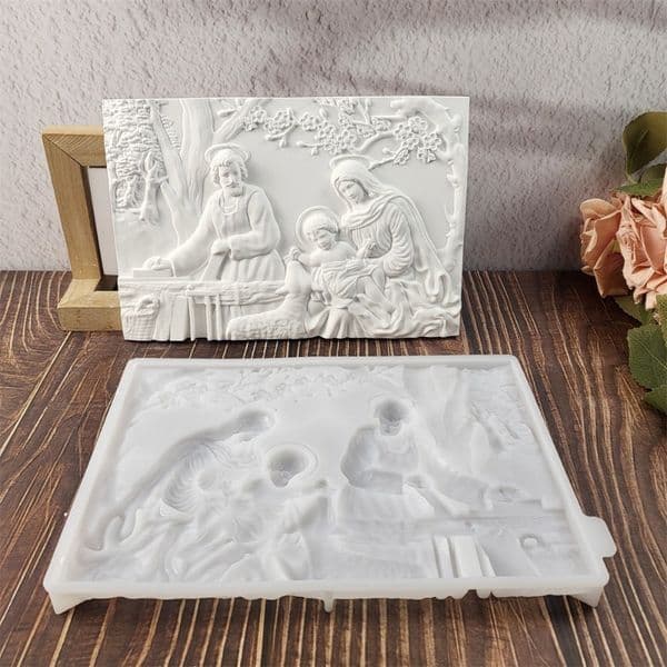 Jesus Sleeping Relief Picture Cement Concrete Mold Wall Hanging Rectangle Family Statue Gypsum Plaster Mould Ornament Resin Mold