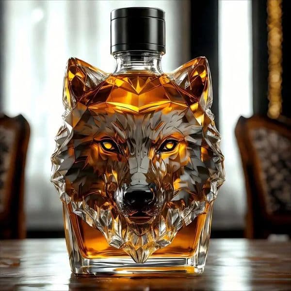New Unique Whiskey Wolf Head Glass Decanter, Perfect for Whiskey Bottle Home Bar Decor Gifts