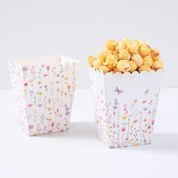 10pcs Wildflower Paper Popcorn Box Spring Wildflowers 1st Birthday Party Decor for Kids Girl Wedding Birthday Supplies Gift