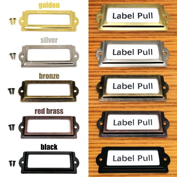 6pcs 30x83mm Metal Iron Label Pull Frame Handle File Name Card Holder For Jewelry Chest Furniture Cabinet Drawer Wood Box Case