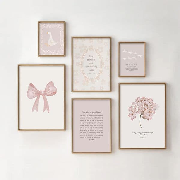 Pink Boho Bow Field Garden Canvas Painting Christian Bible Scripture Art Poster Gallery Wall Girls Bedroom Furniture Wall Art