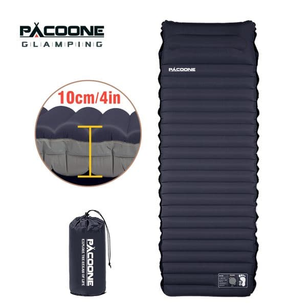 Outdoor Inflatable Air Matt with Pillow Built-in Pump 10cm Thickness Ultralight Sleeping Pad Splicing Mattress for Camping