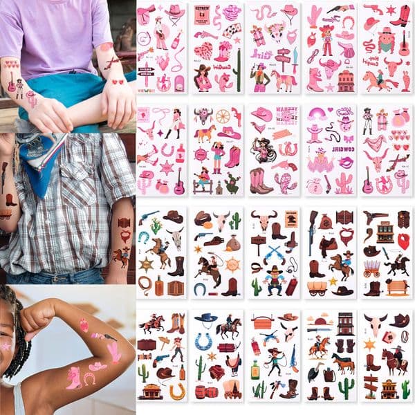 10Sheets Cowgirl Temporary Tattoo Sticker Cowboy Boot Hat Horse Fake Tattoo Rodeo Birthday Bachelorette gift Western Theme Favor
