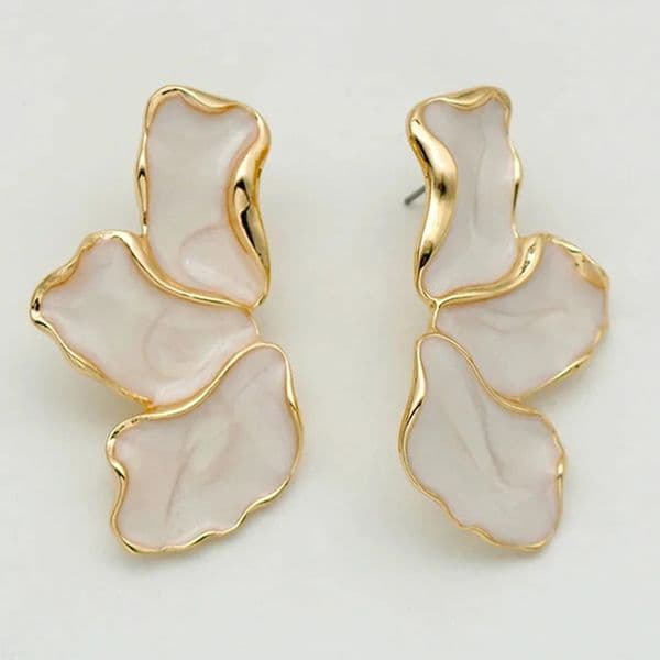 Metal Flower Cream Epoxy Earring Stud Women Fashion Gold Color Plating Irregular Post Earrings Heavy Design Statement Earrings