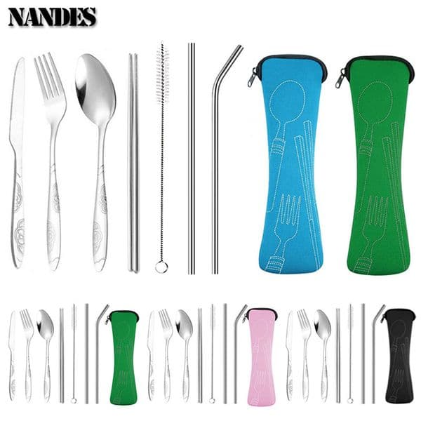 3Pcs/4Pcs/7Pcs Set Picnic Tableware Set Travel Cutlery Kit Case Portable Pouch for Dinner Household Tool Travel Camping Spoon