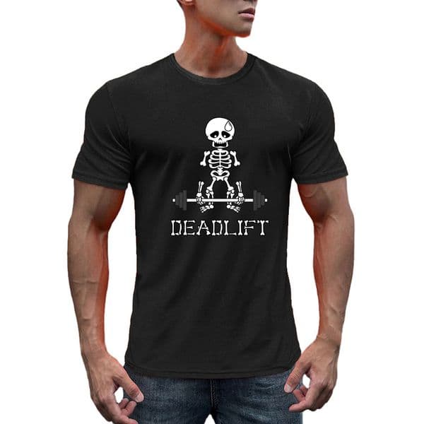 Human Skeleton Deadlift Barbell Gym Shirt Mesh Quick Dry Men Bodybuilding Running Sport Top Fitness Muscle Short Sleeves T-Shirt