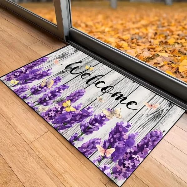 Lavender Butterfly Lucky Door Mat Non slip Machine Washable Carpet Front Door Bathroom Kitchen Door Mat Home Decoration
