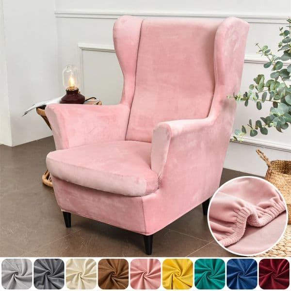 Elastic Wing Chair Cover Velvet Super Soft Wingback Sofa Slipcovers Stretch Solid Color Wing Armchair Covers Seat Cushion Cover