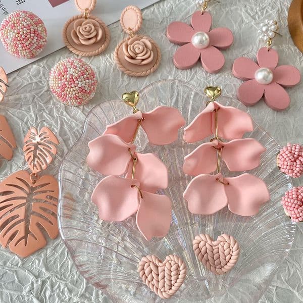 Lifefontier Sweet Pink Flower Acrylic Polymer Clay Earrings For Women Korean Braid Floral Petal Wedding Drop Earring Jewelry