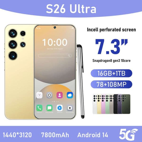 i15 i16 5G Hot Selling List S26 Ultra Brand New Android Smartphone 7.3 Large Screen 16+1T Mobile Phone