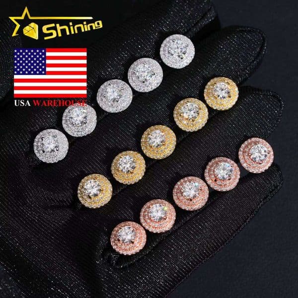 Fine Jewelry Iced Out Sier Hip Hop Men Women Screw Back VVS Moissanite Earrings Ship From USA Warehouse