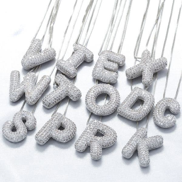 ZHUKOU 18K gold plated zirconia silver coloured A-Z letters necklace for men and women: VL487