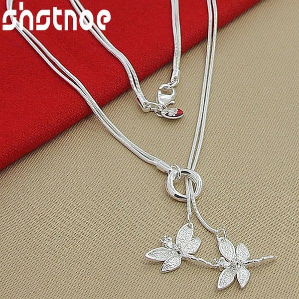 SHSTONE 925 Sterling Silver 18 Inch Snake Chain Dragonfly Pendant Necklace For Women Party Wedding Gift Fashion Fine Jewelry