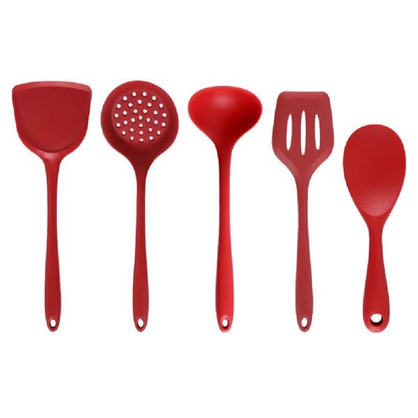 5Pcs Silicone Handle Cooking Utensils Set Non-Stick Heat Resistant Spoon Kitchen Supplies Baking Cooking Tool