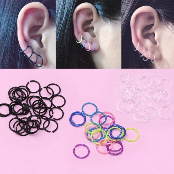 10 Pieces/set Women Vintage Round Resin Hoop Earrings Colorful Anti Allergy Sterile Rod Plastic Small Ear Ring Earring